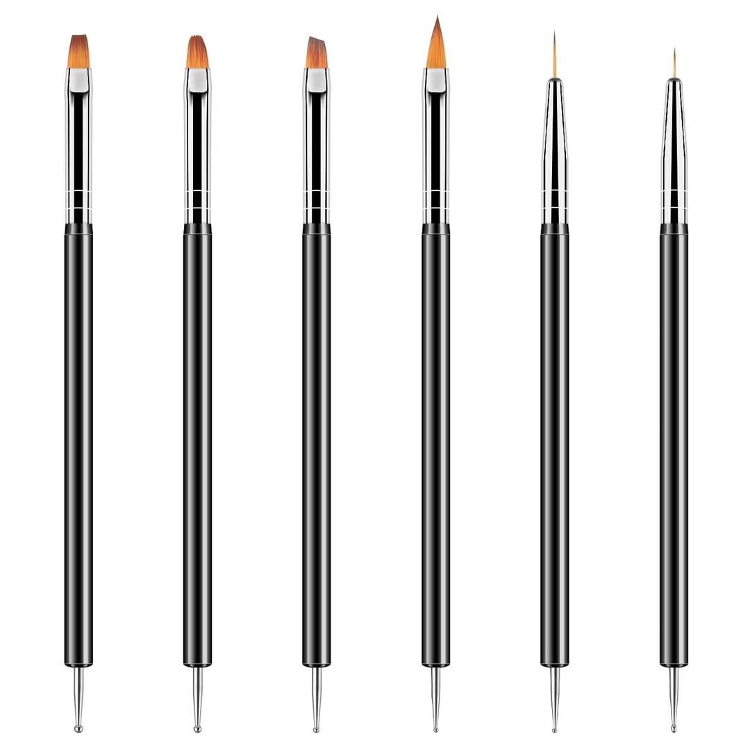 Artdone Nail Dotting Tools 6PCS Double-ended Nail Art Brushes Kit Nail Art Gel Polish Liner Brushes Design Pen For Nail Drawing And Nail Paint Brushes Small Detail Brushes (Black)