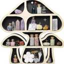 Wooden Mushroom Floating Shelves, Crystal Display Shelf for Wall, Cute Mushroom Wall Decor, Rock Gem Stone Storage Organizer, Essential Oil Holder Hanging Case, Meditation Art Spiritual Gift