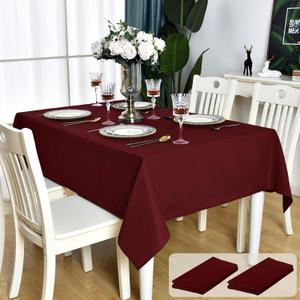 2 Pack Burgundy Rectangle Tablecloth Waterproof Stain Resistant Wrinkle Free Table Cloth 210GSM Polyester Wipeable Table Cover for Party, Banquet - Rectangular/Oblong, 60 x 120 inch (2 Pcs)