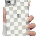 NITITOP Compatible with iPhone 12 Case Cute Checkerboard Checker Plaid Shell Textures for Girls Women Men Soft TPU Slim Hard Back with Lens Protective Phone Cover - White