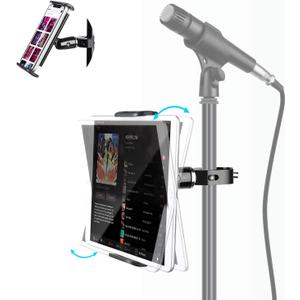elitehood Metal iPad Holder for Mic Stand, 360 Adjustable Mic Stand Tablet Holder, Aluminum iPad Mount for Music Stand, Microphone Stand, Compatible with 4.7-13" Tablets and Cell Phones (4.5in - Single Ball Joint)