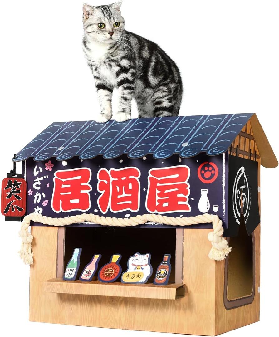SMILE PAWS Cat Beds for Indoor Cats, Cardboard Cat House with Scratchers, Izakaya Bar, Large Sturdy Cat Furniture Condo Cave Tent, Easy to Assemble Pet Toys Accessories Stuffs, Bunny Small Animals