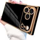 Designed for iPhone 17 Pro Case Rectangle, Works with Magnetic Wireless Charging, Full Lens Protection, Flexible TPU Electroplated Edge for Women Men Phone Case for iPhone 17 Pro Black