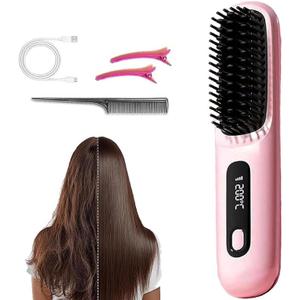 Glow Wave Heated Brush for Short Hair, 3 Heat Settings & LED Screen & USB Rechargeable, Anti Scald Design, Lightweight Portable, for Hairs Styling Travel, Home