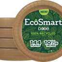 Dixie EcoSmart 100% Recycled Fiber Paper Plates, 10 in, 144 Count (Pack of 4), Large Disposable Plate Great for Breakfast, Lunch, and Dinner Meals
