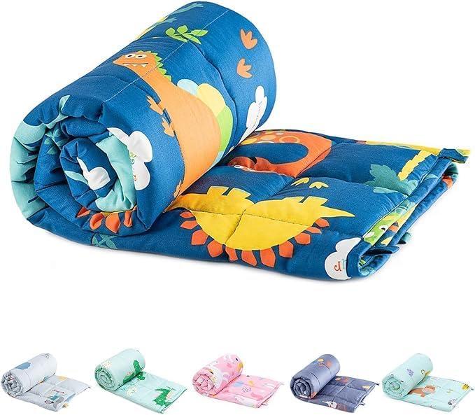 Sivio Weighted Blanket - All-Natural 100% Cotton Heavy Blanket 7 lbs 41 x 60 inches, Breathable Cooling Soft Cotton Throw Blanket for Calm Sleeping for Home and School Nap, Blue Dinosaur