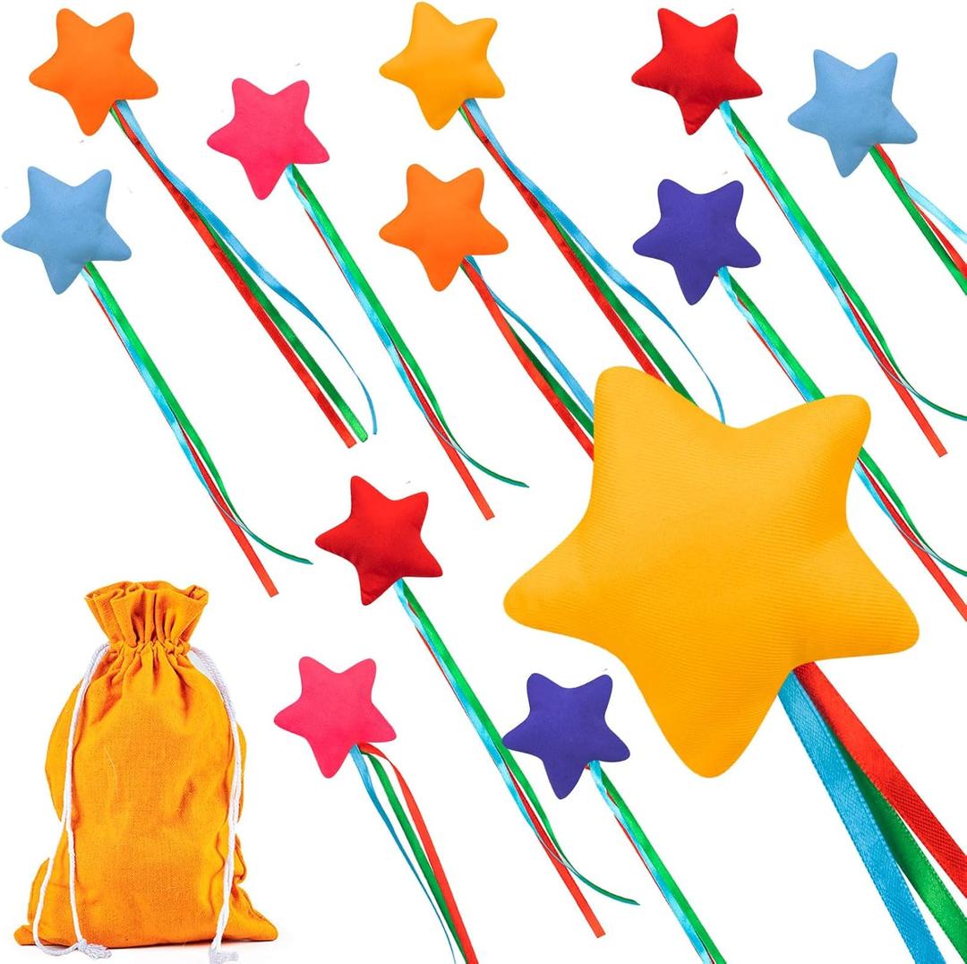 12PCS Star Bean Bags Toss for Kids, Nylon Cornhole Bean Bags for Tossing with 1 Carry Bag, Colorful Bean Bag with Ribbons for Cornhole Toss Game Set, Party, Carnival Game, Outdoor Toy Supplies