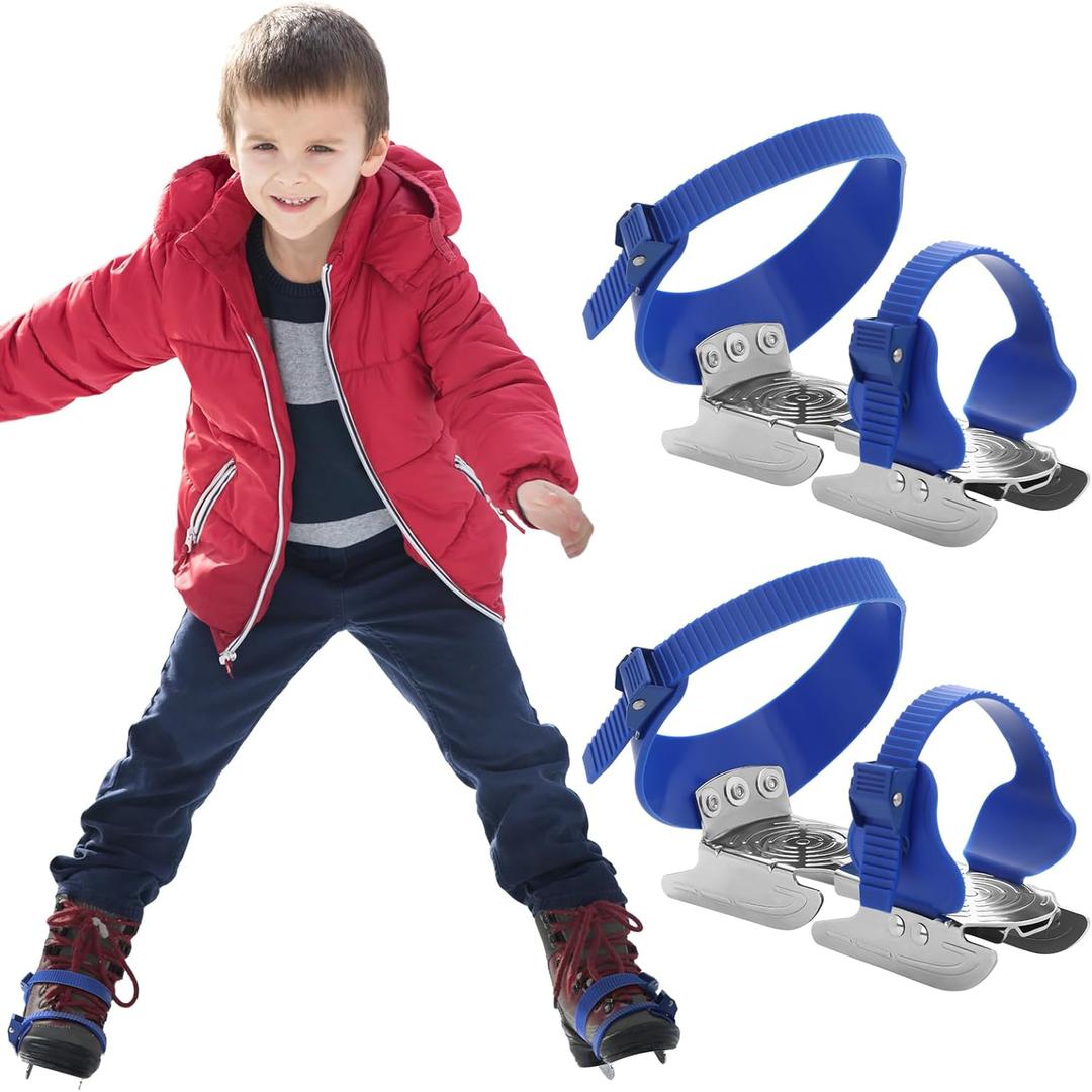 VioraWhite Toddler Ice Skates Adjustable Double Runner Ice Skates with Hook and Loop Fastener Straps Double Blade for Kids Toddler Girls Boys Children Training Shoes Beginner Junior (Blue)