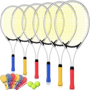 Motionchic 6 Pcs Tennis Rackets for Adult Recreational 6 Players 27'' Tennis Racket Set with 3 Balls Lightweight Tennis Rackets for Tennis Training Beginner with Overgrip and Bag(Red)