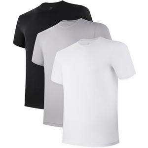 BAMBOO COOL Men's Undershirt Moisture-Wicking T-Shirts Stretch Crewneck Soft Tees for Men,3 Pack (Medium, Bai/Hei/Yh)