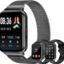 Smart Watches for Women Men (Answer/Make Calls, 3 Bands), 1.85" Fitness Tracker Watch for iPhone/Android Phones with Heart Rate Monitor Sleep/Steps Tracker 100+ Sports Pedometer Waterproof (Black)