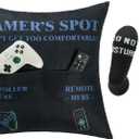 FUTEI Children Gifts,Gamer'Spot Throw Pillow Covers 18x18 Inch Set of 1 Christmas Holiday Home Decor for Couch Bed Living Room (Comes with 1 Pack Standard Size Black Game Socks)