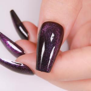 Press On Nails - Midnight Purple | Dark Purple Glitter Velvet Nails, Medium Coffin Squared Press On Nails with Cat Eye Design for Women and Girls, 24 Pcs Reusable Fake Nails
