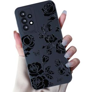 MINSCOSE Compatible with Samsung Galaxy A23 5G Case,Cute Rose Flower Butterfly Cool Black Solid Design,Soft Silicone Slim Thin Girly Phone Case Protective Shockproof Cover for Women Girls-Rose