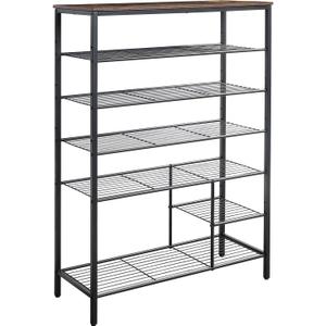 6 Tier Shoe Rack Organizer, Metal Mesh Shoe Storage Shelf, Storage Boots. for Entryway, Closet,Hallway, Bedroom,Cloakroom,Garage, Industrial,Rustic Brown