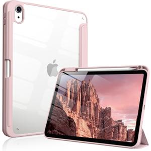 Case for iPad (A16) 11th Generation 11 Inch 2025, iPad 10th Generation Case 10.9 Inch 2022 with Pencil Holder, Shockproof Cover with Clear Back Shell, Supports Auto Wake/Sleep (Light Pink)