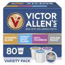 Victor Allen's Coffee Variety Pack (Morning Blend, 100% Colombian, Donut Shop Blend, and Italian Roast), 80 Count, Single Serve Coffee Pods for Keurig K-Cup Brewers (EXP 05/28/28)