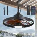 LEDIARY 20" Outdoor Ceiling Fan with Lights,IP65 Waterproof Gazebo Hanging Fan with Remote Control Smart App, Plug in Caged Ceiling Fan with 3CCT 6-Speeds for Patio Porch Pergola(Walnut)