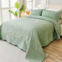 Oversized King Quilt Set Bedspread 120x120-Sage Green California King Quilts 3 PCS-Lightweight Quilted Bedding Extra Large-Floral Coverlet for All Season