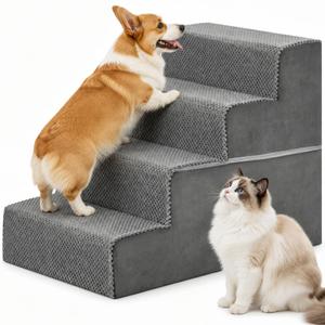 DUMOS Dog Stairs for Large Dogs, 4-Step Pet Steps with High-Density Foam, Indoor Non-Slip Pet Ramp for Puppy and Older Dogs Cats, Dog Bed Stairs for Couch and Sofa - Grey, 18"