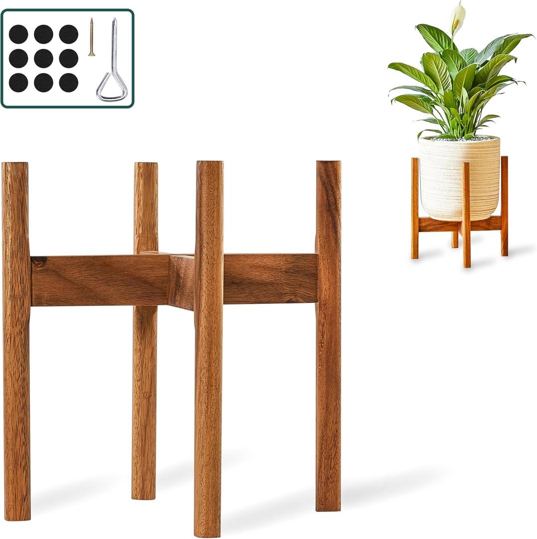 Acacia Wood Plant Stand Indoor, 10-Inch Plant Holder for Medium and Large Indoor Plants, Boho Mid-Century Style, Fits Up to 10" Pots (Pots Not Included, Fixed Width of 10 Inches)