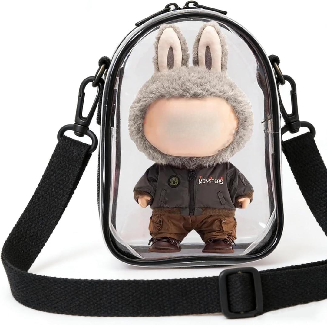 Large Figure Display Case,Clear Crossbody Doll Bag,Protective Case for 17cm Doll Accessories,Storage Bag for Figures. (No Dolls)