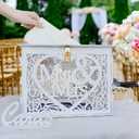 Jolik Wedding Money Box Holder with Sign, Large Rustic Wood Wooden DIY Envelop Gift Card Shadow Boxes with Lock Slot for Reception Anniversary Graduation Birthday Party Parties (Mr & Mrs, White)