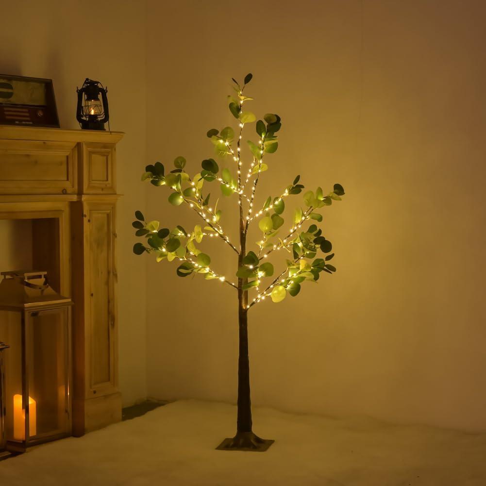 4FT Lighted Eucalyptus Tree with 180 Warm White LED Lights for Wedding Halloween Christmas Holiday Home Party Decoration- Waterproof - Ideal for Indoor and Outdoor Decoration (4FT)