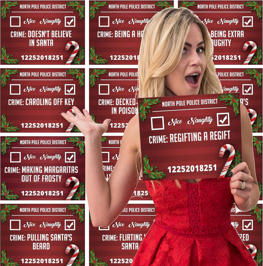 Christmas Photo Booth Prop Mugshot Signs! 20 Double sided cards for 40 fun options!