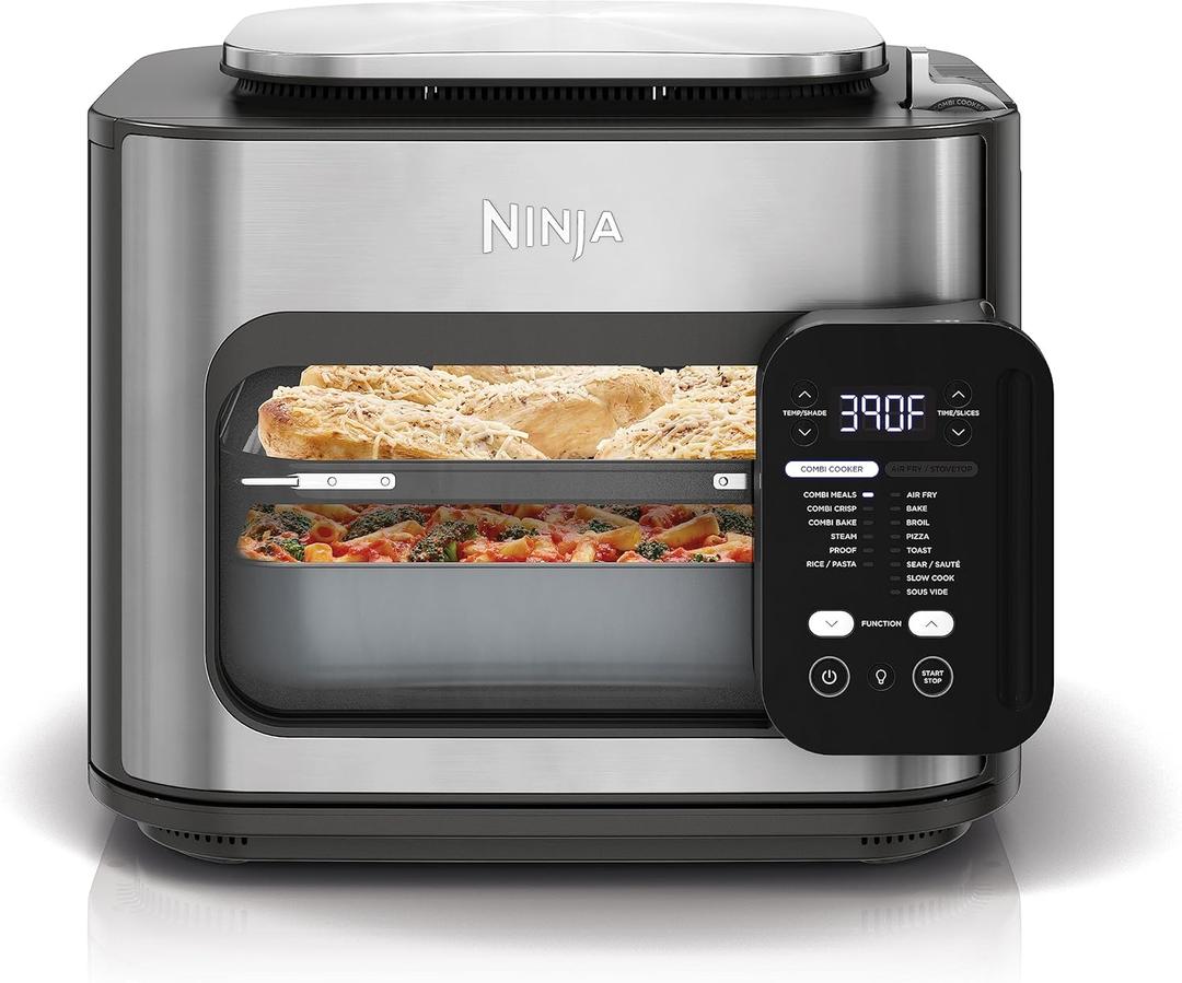 Ninja Combi All-in-One Multicooker, Oven, & Air Fryer, Complete Meals in 15 Mins, 14-in-1 Functions, Combi Cooker + Air Fry, Bake, Roast, Slow Cook and More, 3 Accessories, Stainless Steel, SFP701, 14.92 X 15.43 X 13.11