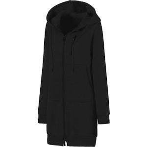 Chrisuno Women's Plus Size Casual Zip Up Hoodie Long Tunic Sweatshirts Fleece Jackets (Large, Black)