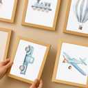 2 x Blue Car Wall Art Decor Boys Room Poster Vintage Train Transportation Wall Art (UNFRAMED) (White)