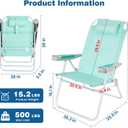 SUNNYFEEL Oversized Tall Folding Beach Chair Lightweight, 17" Portable Sand Chair for Adults Heavy Duty 500 LBS with Cup Holders, Foldable High Camping Lawn Chairs for Camp/Outdoor/Picnic/Sports, 1-Pack