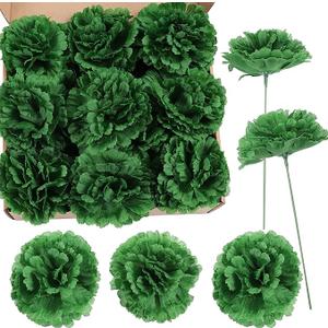 50 Pack Artificial Silk Carnation Picks ，Artificial Flowers Carnation Heads with Stems for DIY Flower Wall Wedding Bouquets Centerpieces Arrangements Decorations (Army Green)