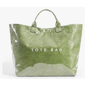 Lushandy PVC Tote Bag Women's Plastic Tote Purse Large Letters Print Hobo Handbag for Work, Beach, Gift