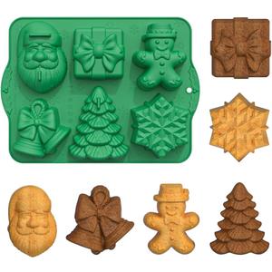 Christmas Silicone Molds, Chocolate Candy Molds Set DIY Christmas Tree, Gingerbread Man, Snowflake, Claus Bells Baking Molds for Mini Cakes, Handmade Soap, Chocolate, Jello, Candy and Candles (Green)