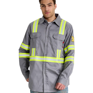 SRsafety Hi Vis FR Shirts for Men,7.0oz Long Sleeve FR Work Shirts,100% Cotton High Visibility Fire Shirt L