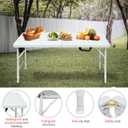 Portable 4Ft Folding Table, Heavy Duty Plastic Fold-in-Half Utility Foldable Table Small, Adjustable Height Plastic Folding Table with Carrying Handle for Camping & Party Indoor/Outdoor(White)