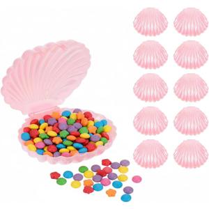 Veemoon Sea Shell Candy Boxes, 10pcs Sea Clam Favor Box Plastic Chocolate Container Seashell Jewelry Case Party Seashell Holder for Wedding Birthday Beach Party Decorations, Pink