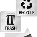 Heavy-Duty Aluminum Recycle and Trash Signs  2-Pack Metal Self-Adhesive Signs for Kitchen Cans, Garbage Bins, and Outdoor Waste Containers, Weatherproof & UV Resista