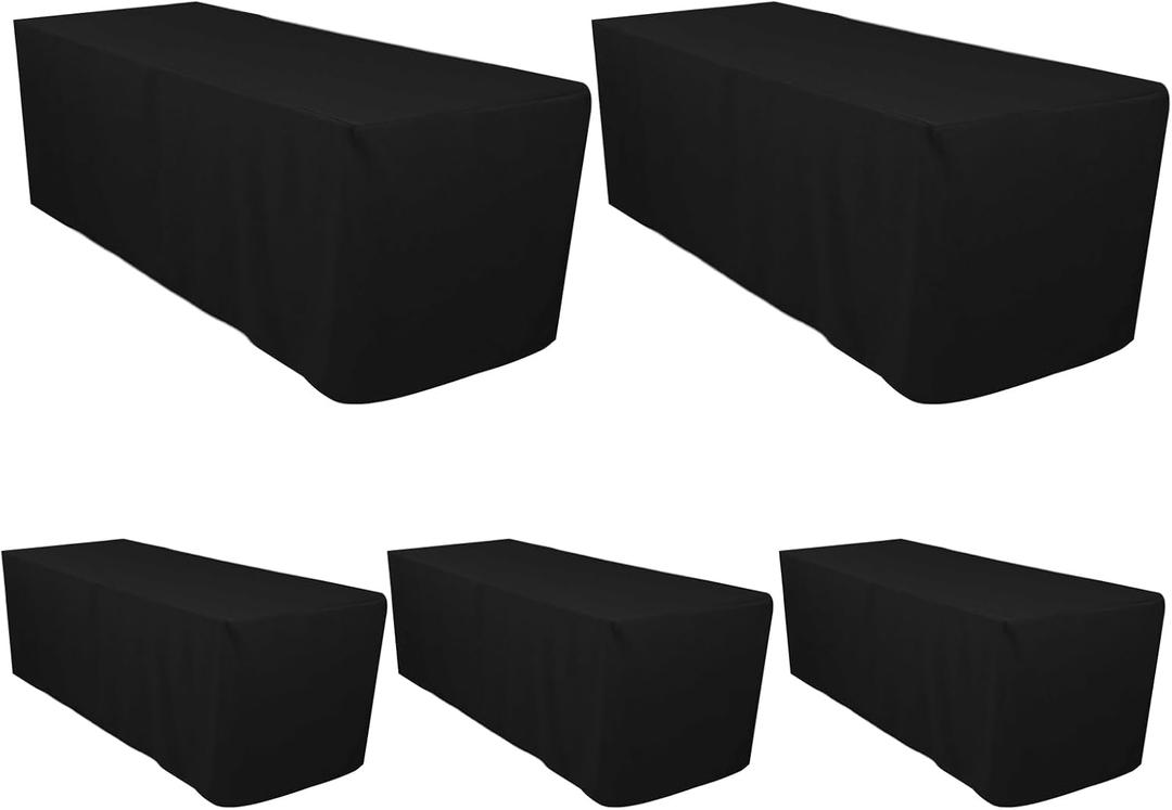 Surmente 5 Pack Black Fitted Tablecloths for 6 Foot Rectangle Tables, Black Table Covers for Weddings, Banquets, or Restaurants