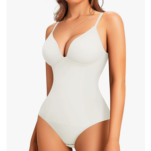 LODAY Shapewear Bodysuits for Women Deep V Neck Body Suit with Built in Bra S