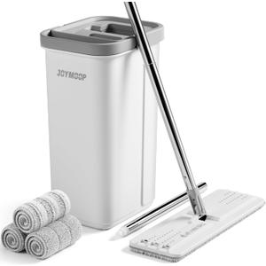 JOYMOOP Mop and Bucket with Wringer Set, Hands Free Flat Floor Mop and Bucket, 60" Mop with 3 Reusable Microfiber Pads, Wet and Dry Use, Floor Cleaning System