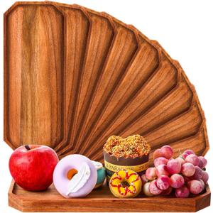 Dandat 12 Pack Wooden Serving Platter Acacia Wood Platters 12 x 5 Inch Rustic Serving Tray Rectangular Charcuterie Board Cheese Plate for Home Decor Dessert Vegetables Fruit Cookie