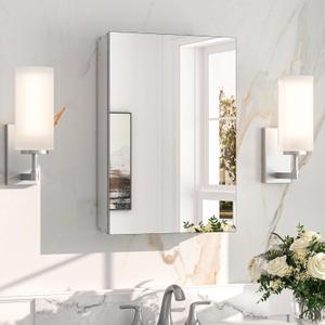 Keonjinn 16 x 24 Inch Medicine Cabinet, Bathroom Medicine Cabinet with Mirror, Lightweight Aluminum Structure, Assembly Required, in Wall or Wall Mount, Adjustable Shelves, Tempered Glass