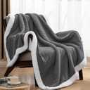 PHF Waffle Sherpa Blanket Queen Size, 90x90 Inches Luxury Plush Flannel Fleece Blanket for Winter, No Shed No Pilling, Cozy Soft & Reversible Waffle Weave Bedding for Home Decor, Grey