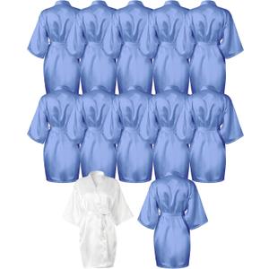 12 Pcs Kimono Robes for Women Silky Bride Bridesmaids Robe Lightweight Short Satin for Wedding Bridal Birthday Party (One Size, White, Light Blue)