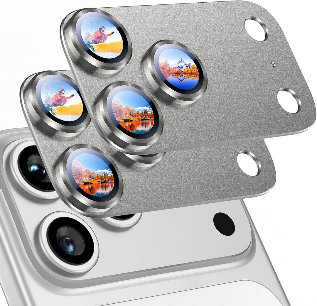 Uyiton Compatible with iPhone 17 Pro Camera Lens Protector - [Not Easy to Break][Strong Adsorption][Case-Friendly] Metal Tempered Glass Rear Camera Screen Cover - Natural Titanium, 2 Pack