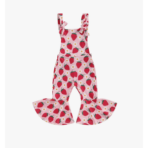 Emmababy Toddler Floral Flare Leg Jumpsuit Baby Girl Bell Bottom Romper Strawberry Suspender Overall Kids Sleeveless Playsuit 6-12M