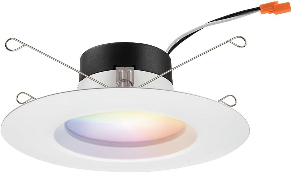 Juno RB56SC RGBW MW L/SKTWHIP M6 RetroBasics Smart Recessed LED Trim Kit, Tunable White 2700K - 5000K, RGBW Color Changing, Smooth Trim, Matte White, 5-Inch to 6-Inch